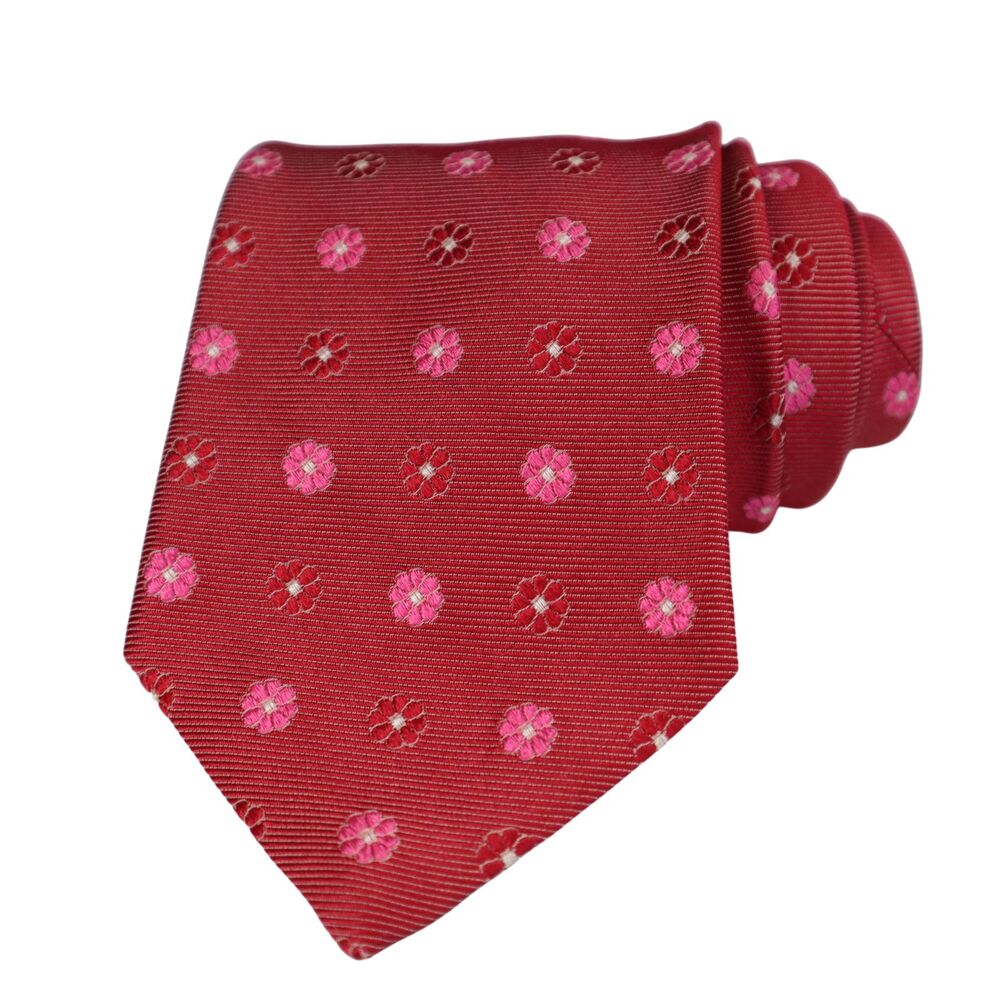 Brooks Brothers Makers Men's Silk Necktie Geometric Red/Pink Floral 61"x3-6/8"